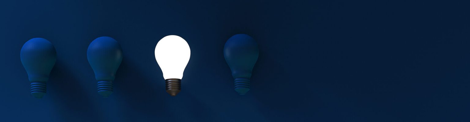 Light bulbs on dark blue background. Idea concept. 3D Illustration.